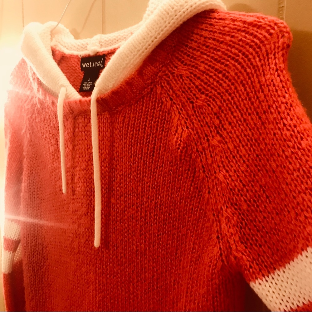 Pink  and White Wet Seal Wool Sweater W/ Hood